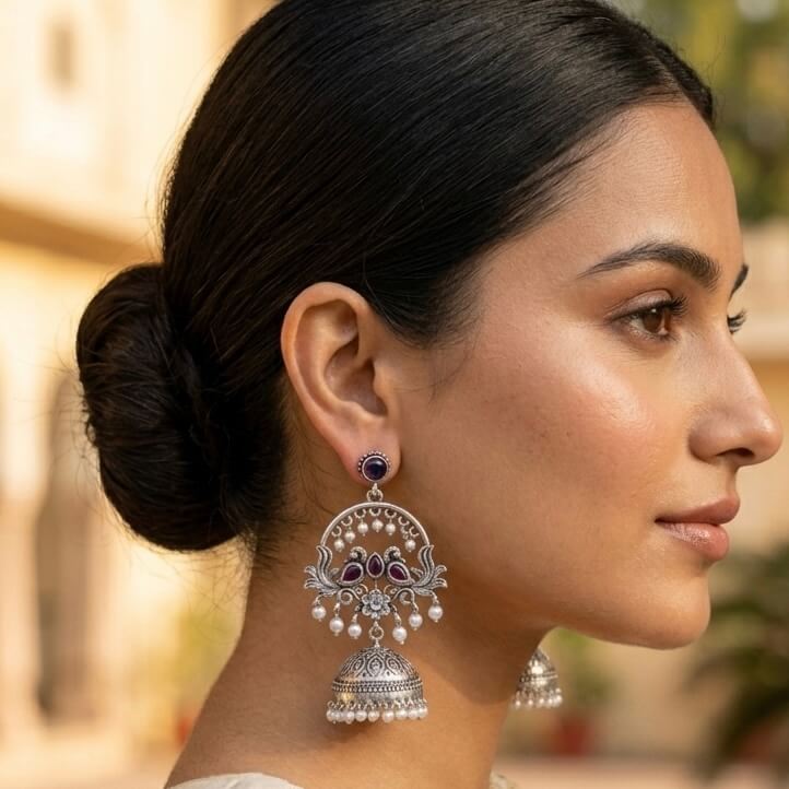 Chandbali Jhumka (Dark Pink)