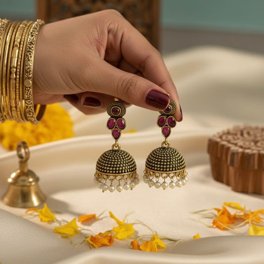 Kumud Jhumkis (Hot Pink)