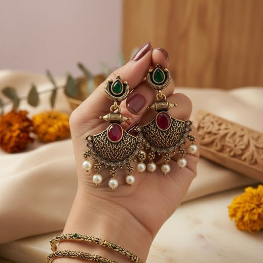 Apsara Jhumki (Green & Pink)