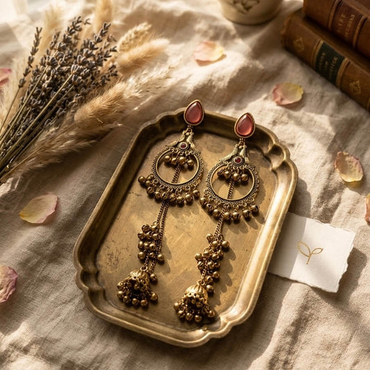 Kashmiri Royale Jhumka (Light Red)