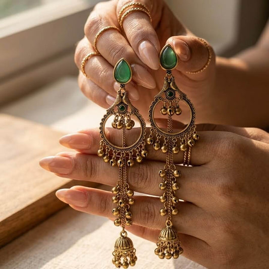 Kashmiri Royale Jhumka (Dark Green)