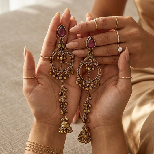 Kashmiri Royale Jhumka (Dark Pink)