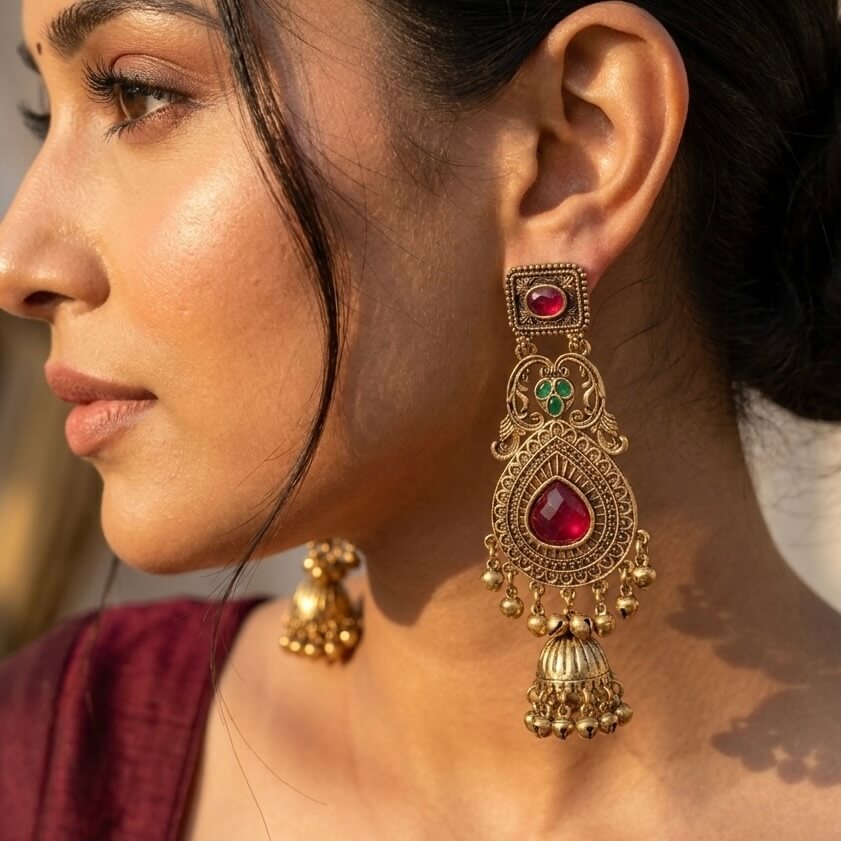 Vintage Kashmiri Earrings (Pink & Green)