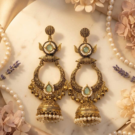 Rajasi Jhumkas (Pastel Green)