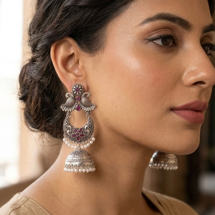 Peacock Chandbali (Pink)