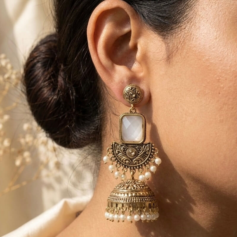Noor Jhumka (Pastel Grey)