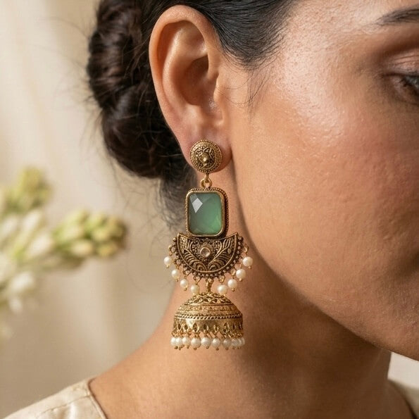 Noor Jhumkas (Light Green)