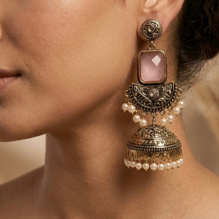Noor Jhumkas (Pastel Pink)
