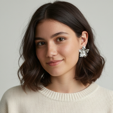 Silver Blossom Pearl Studs