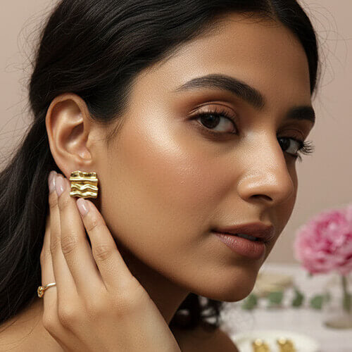 Pleated Gold Studs