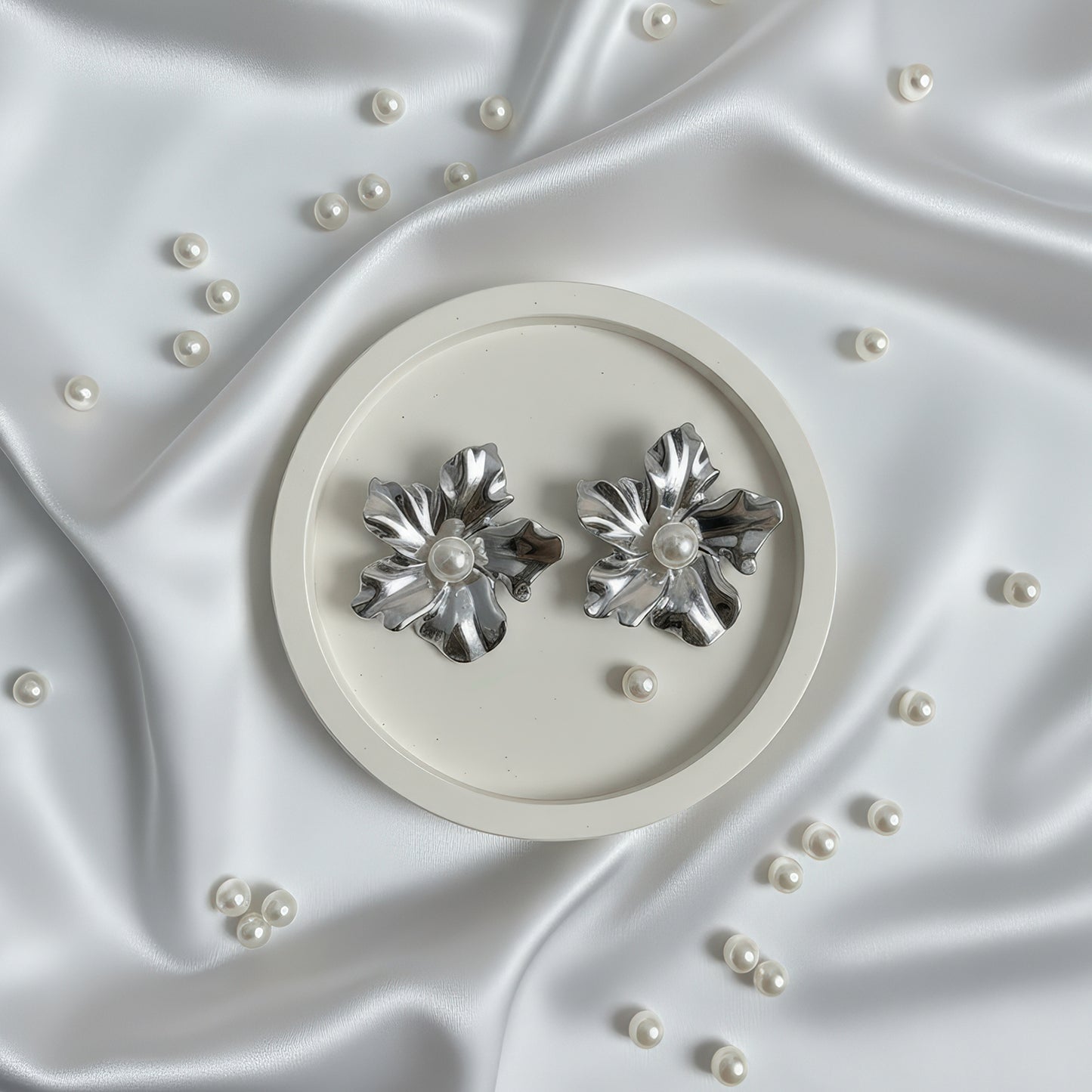 Silver Blossom Pearl Studs