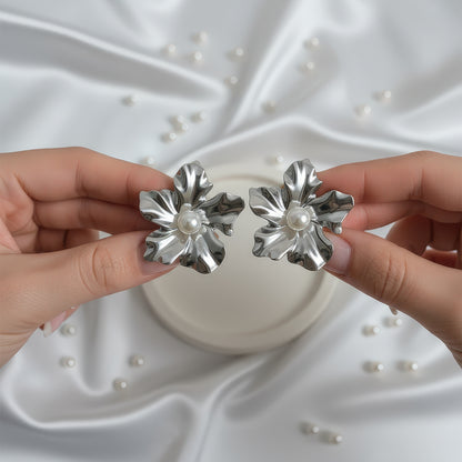 Silver Blossom Pearl Studs
