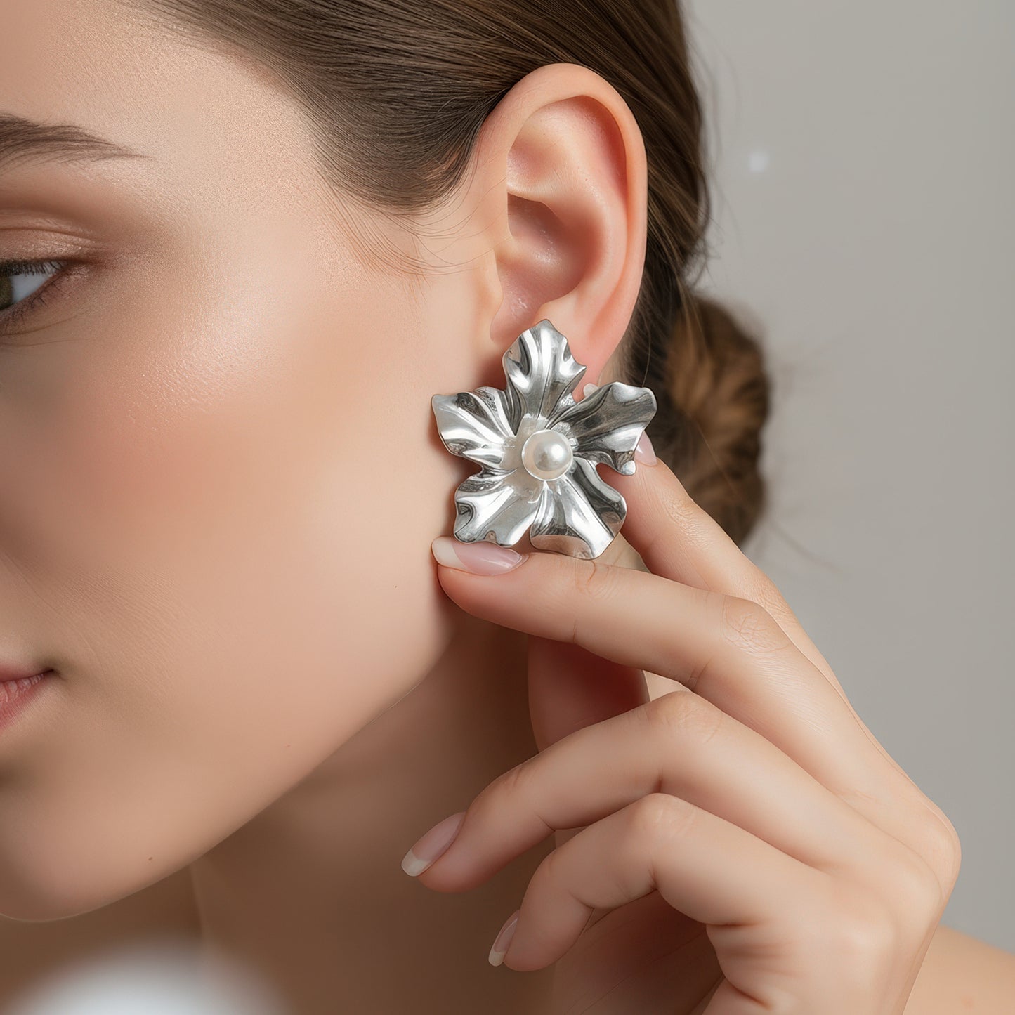 Silver Blossom Pearl Studs