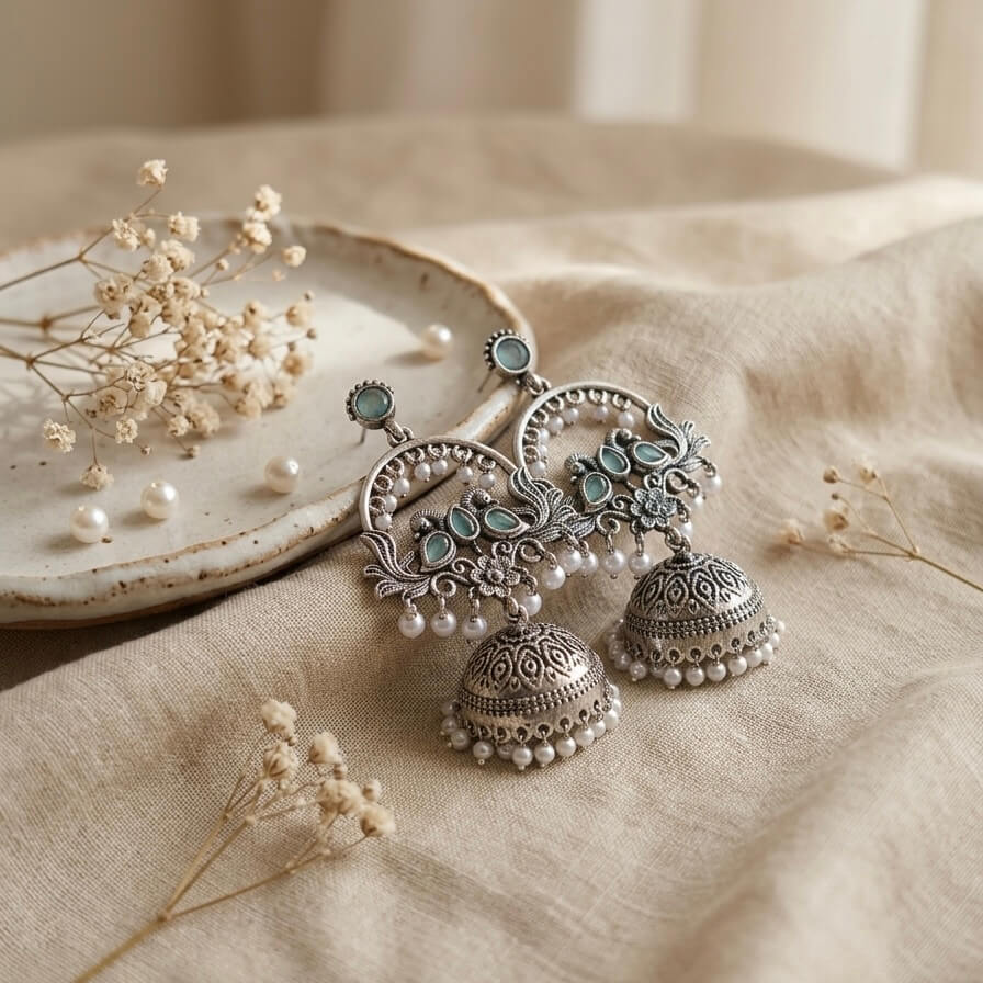 Chandbali Jhumka (Green)