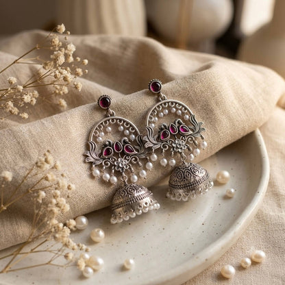 Chandbali Jhumka (Dark Pink)