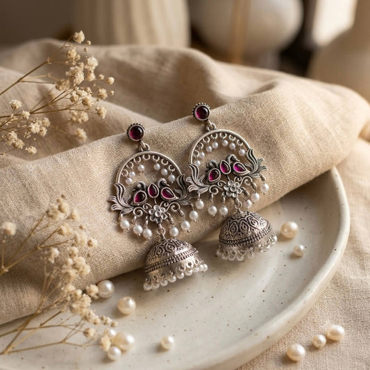Chandbali Jhumka (Dark Pink)