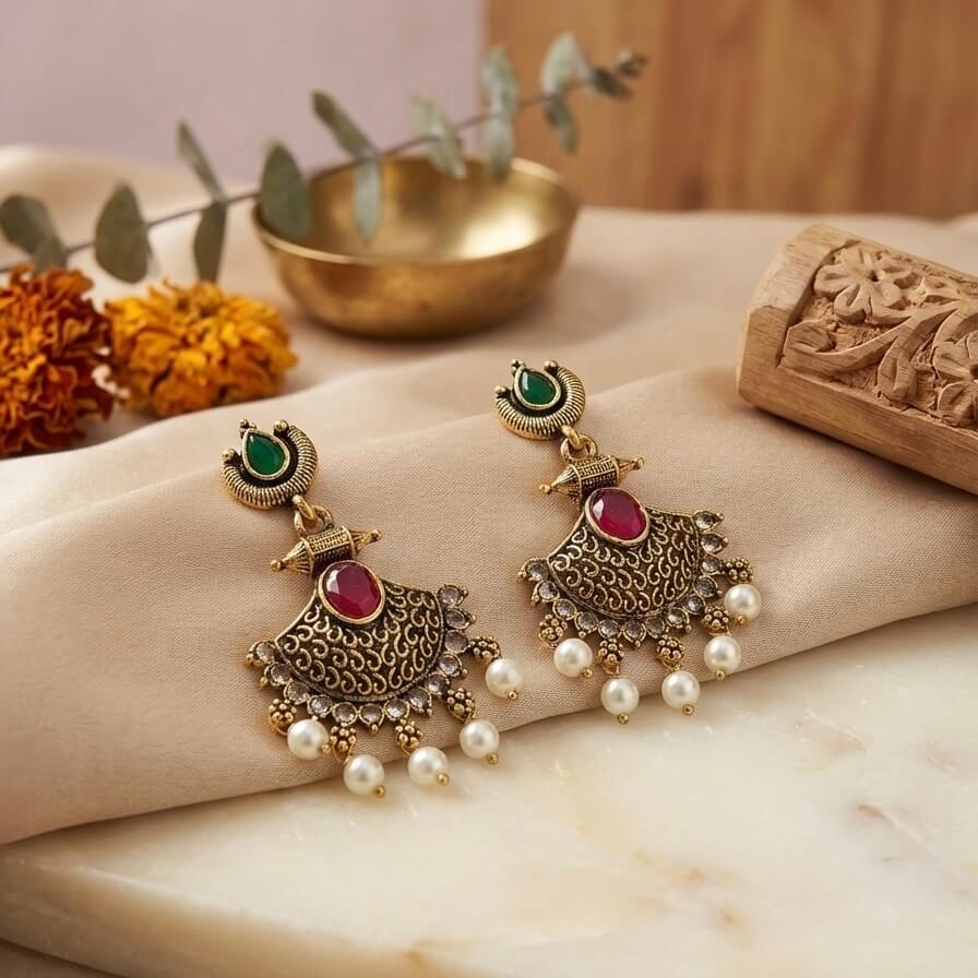 Apsara Jhumki (Green & Pink)