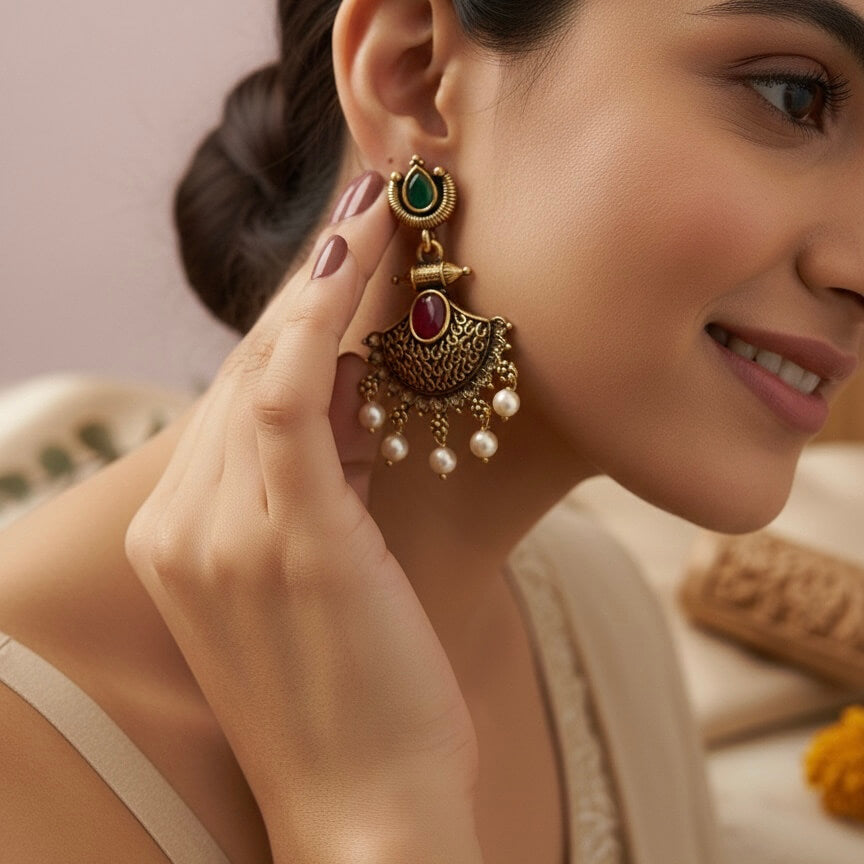Apsara Jhumki (Green & Pink)