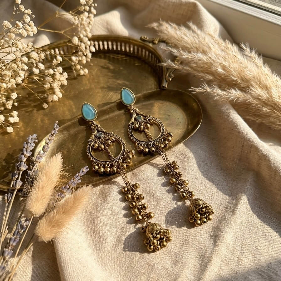 Kashmiri Royale Jhumka (Light Blue)