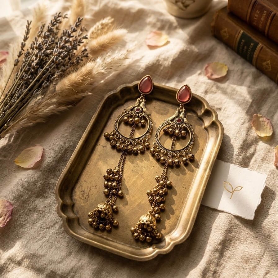 Kashmiri Royale Jhumka (Light Red)