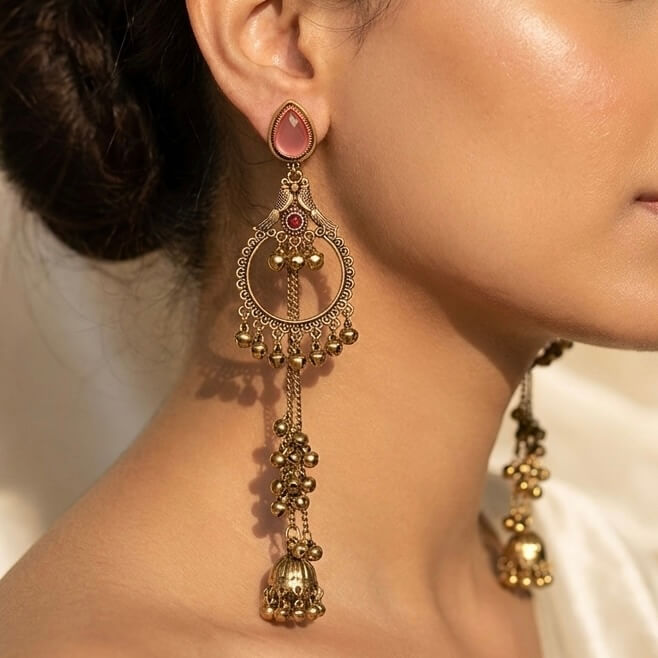 Kashmiri Royale Jhumka (Light Red)