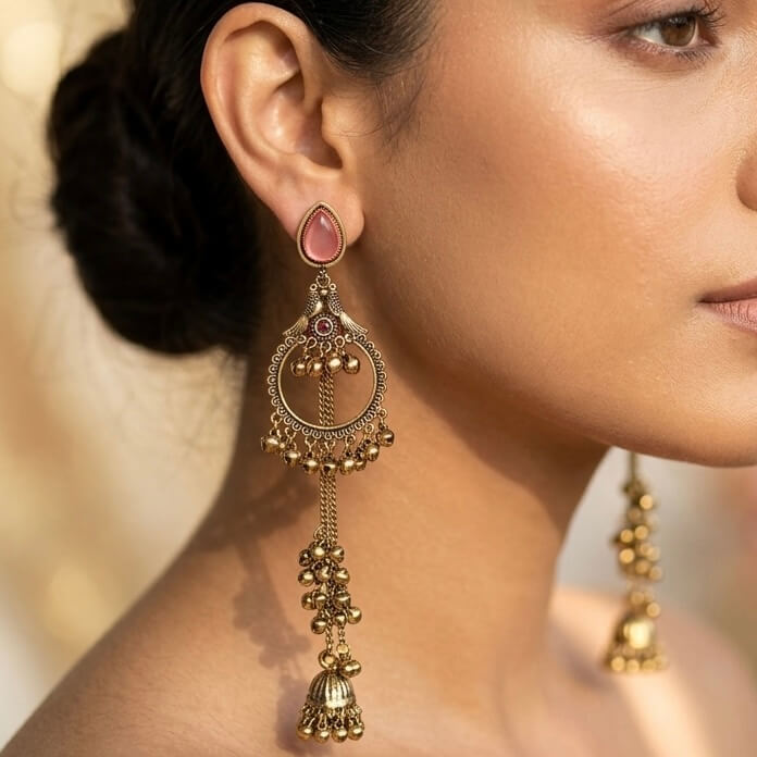 Kashmiri Royale Jhumka (Light Red)