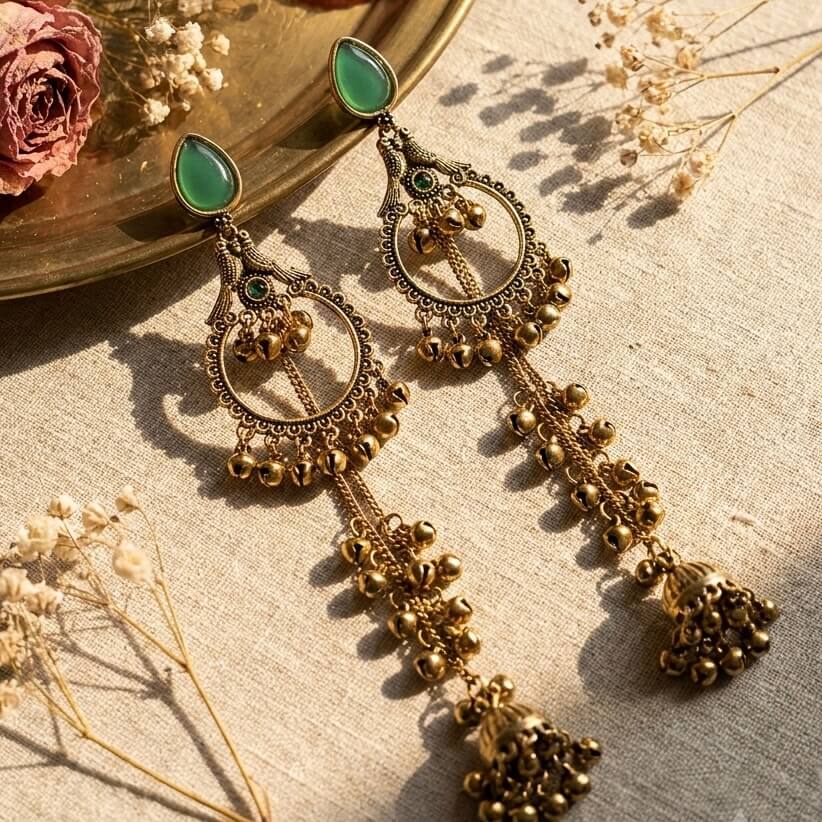 Kashmiri Royale Jhumka (Dark Green)