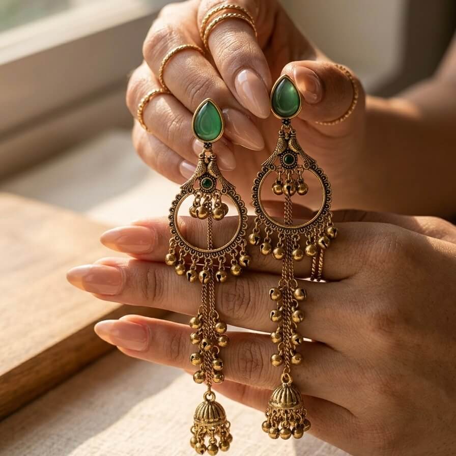 Kashmiri Royale Jhumka (Dark Green)