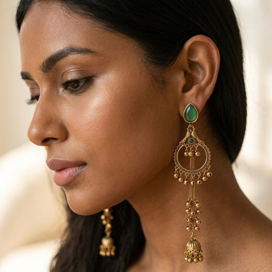 Kashmiri Royale Jhumka (Dark Green)