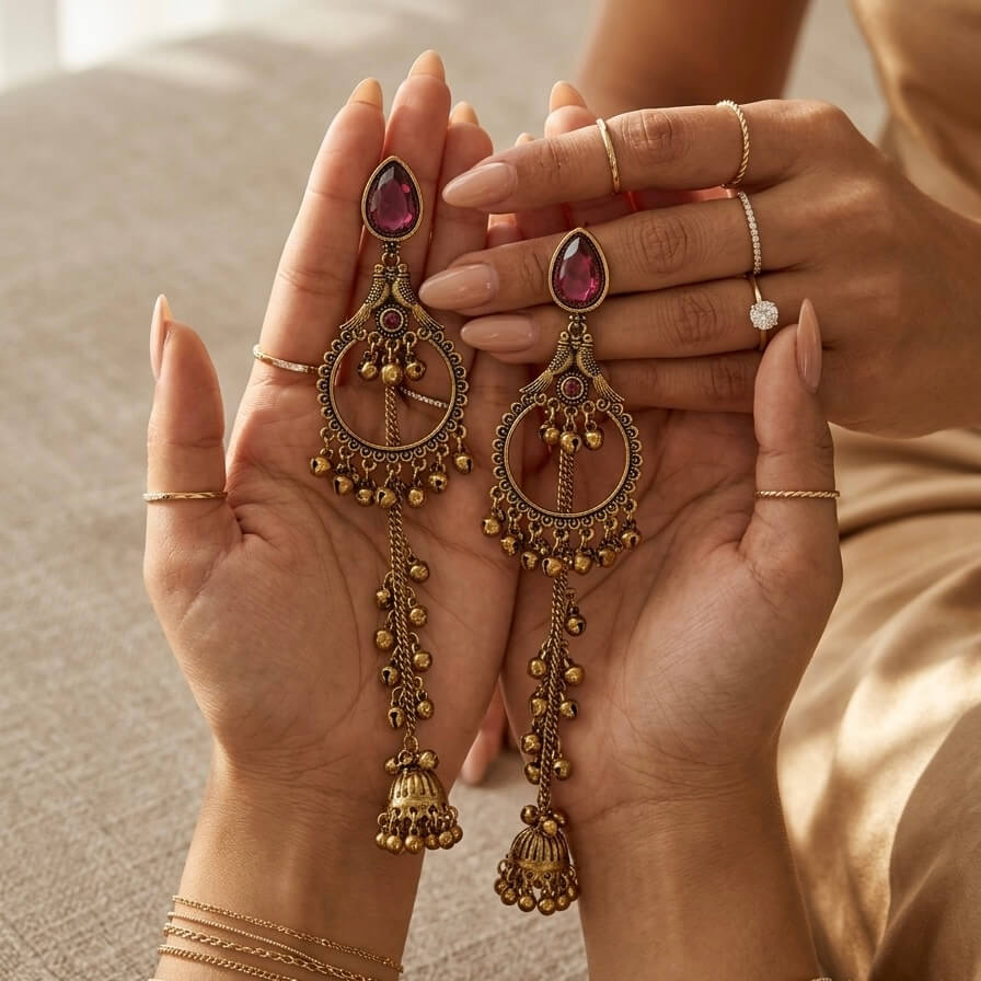 Kashmiri Royale Jhumka (Dark Pink)