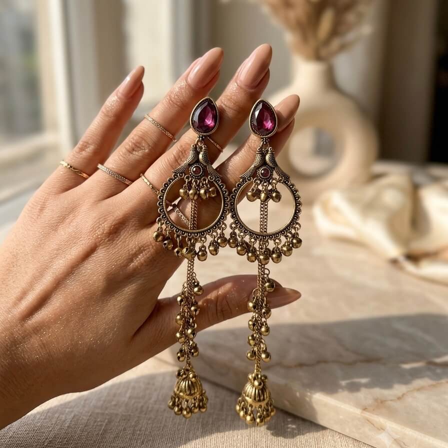 Kashmiri Royale Jhumka (Dark Pink)