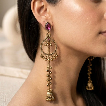 Kashmiri Royale Jhumka (Dark Pink)