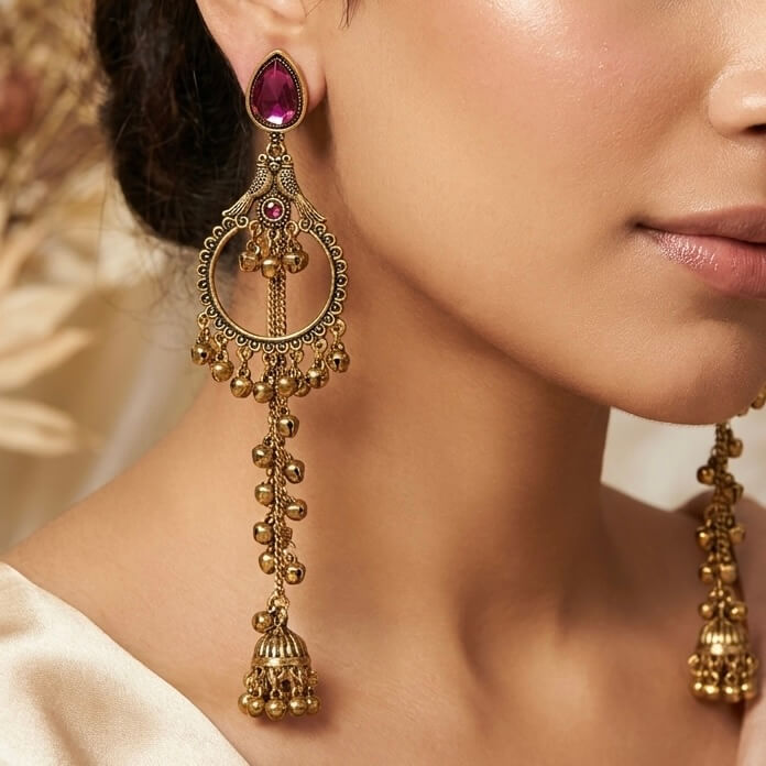 Kashmiri Royale Jhumka (Dark Pink)
