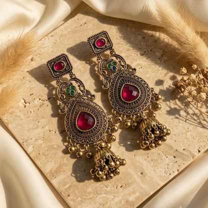 Vintage Kashmiri Earrings (Pink & Green)