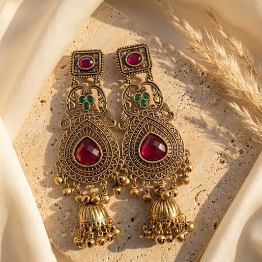 Vintage Kashmiri Earrings (Pink & Green)