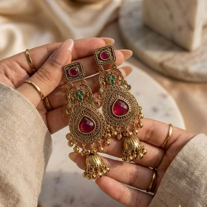 Vintage Kashmiri Earrings (Pink & Green)