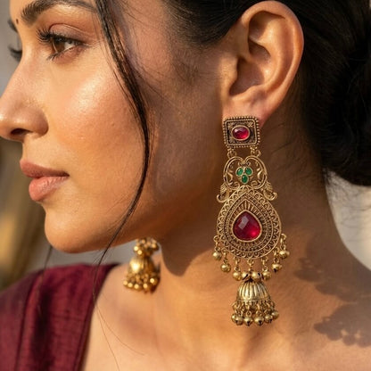 Vintage Kashmiri Earrings (Pink & Green)