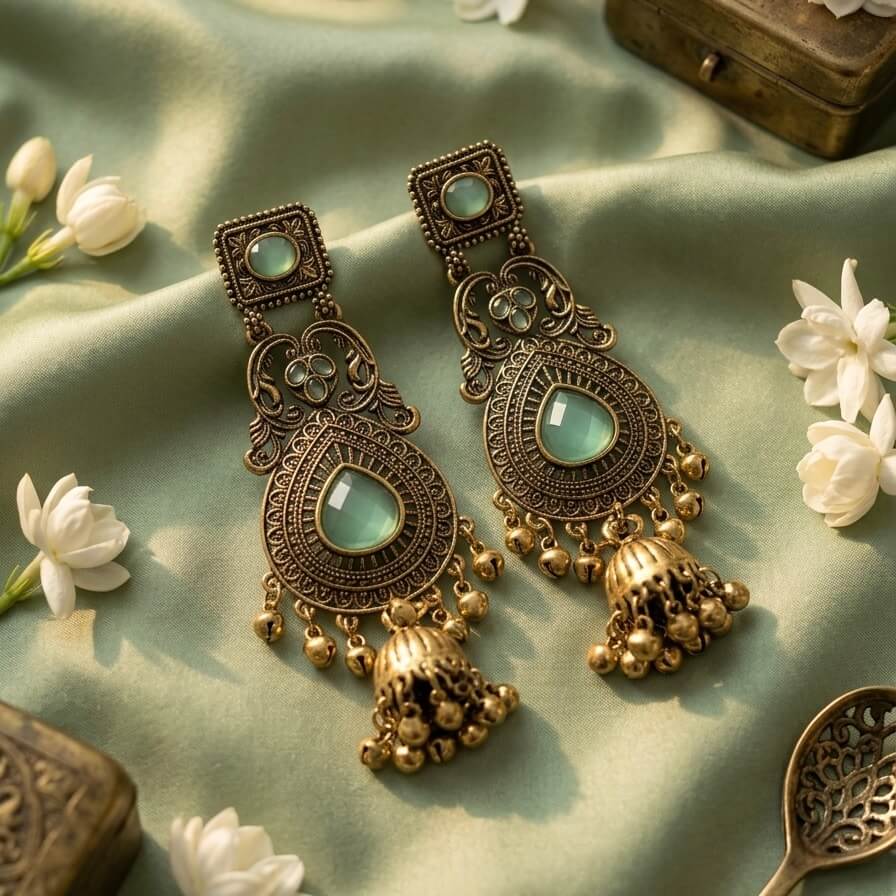 Vintage Kashmiri Earrings (Mint Green)