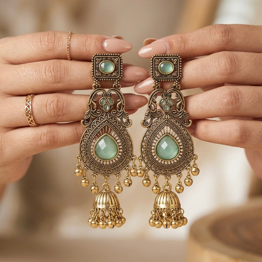 Vintage Kashmiri Earrings (Mint Green)