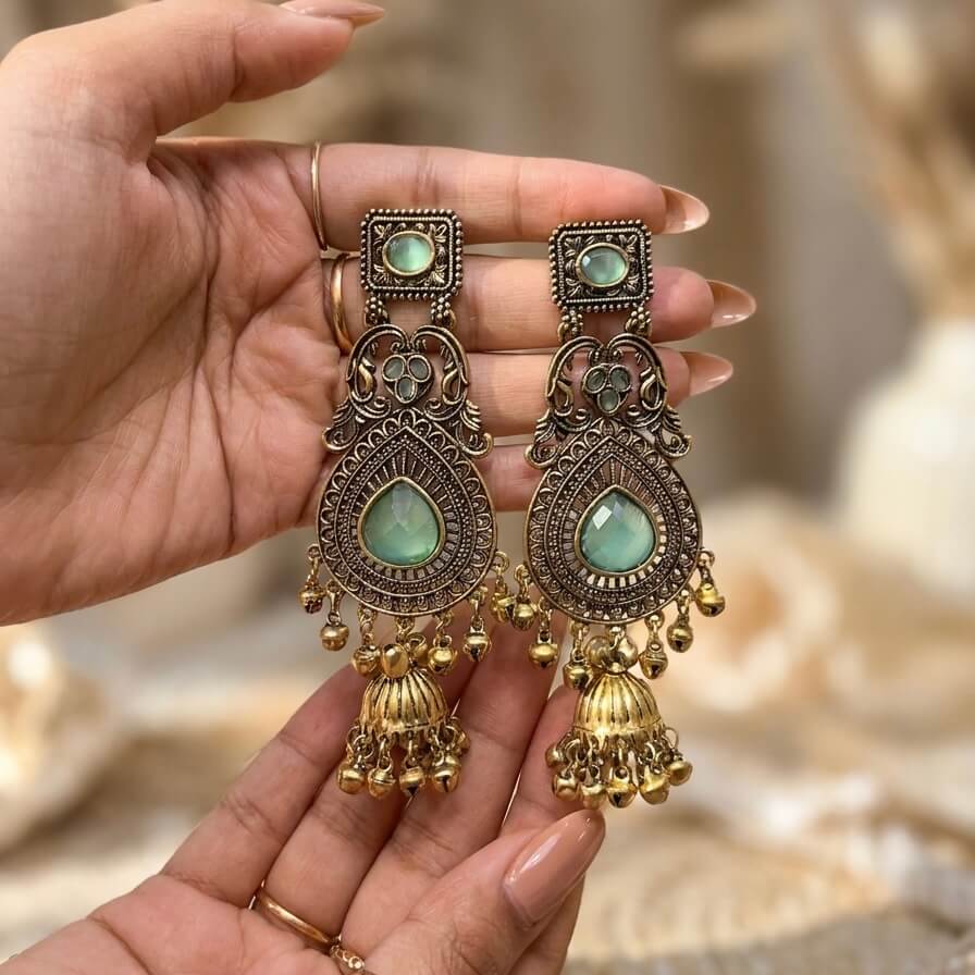 Vintage Kashmiri Earrings (Mint Green)