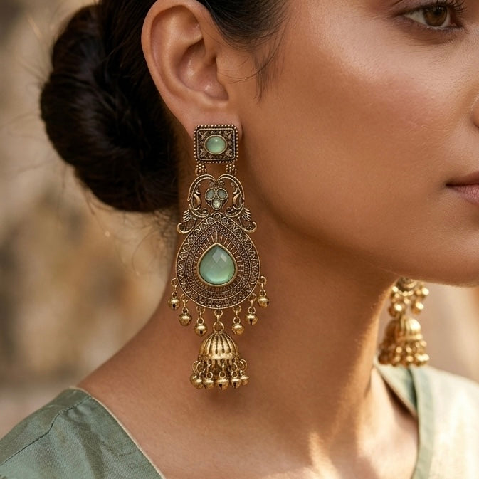 Vintage Kashmiri Earrings (Mint Green)