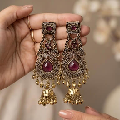 Vintage Kashmiri Earrings (Pink)