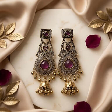 Vintage Kashmiri Earrings (Pink)