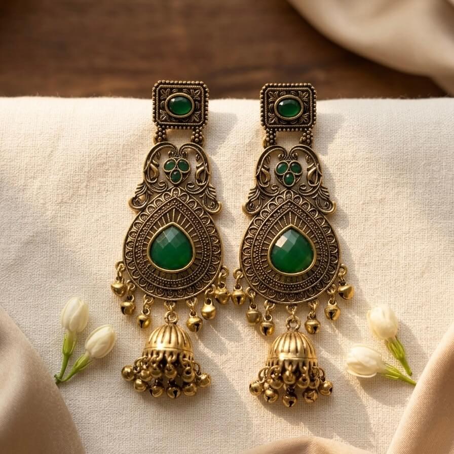 Vintage Kashmiri Earrings (Green)