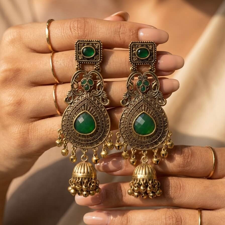 Vintage Kashmiri Earrings (Green)