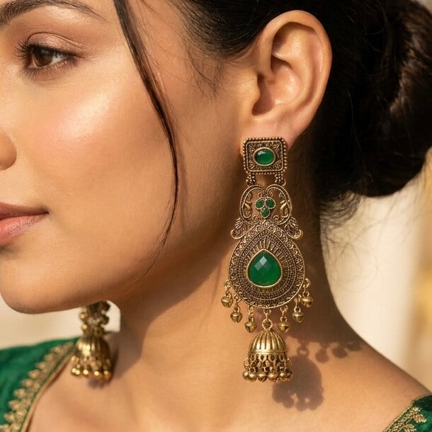 Vintage Kashmiri Earrings (Green)