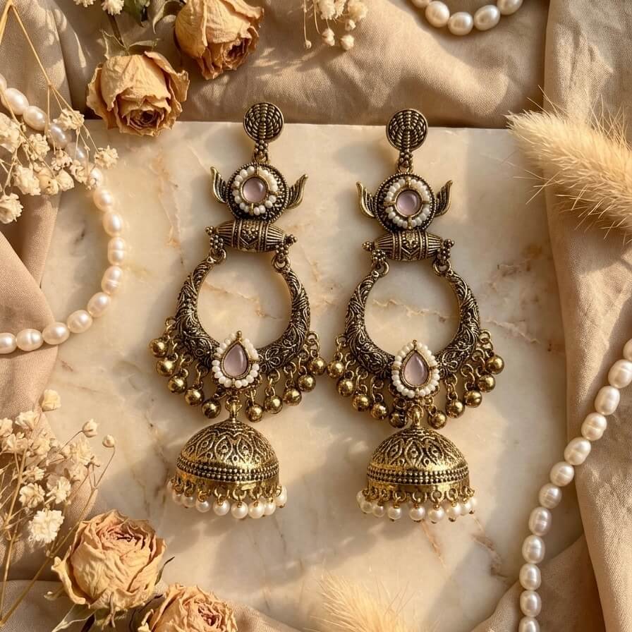 Rajasi Jhumkas (Pastel Pink)