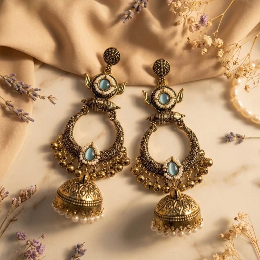 Rajasi Jhumkas (Pastel Blue)