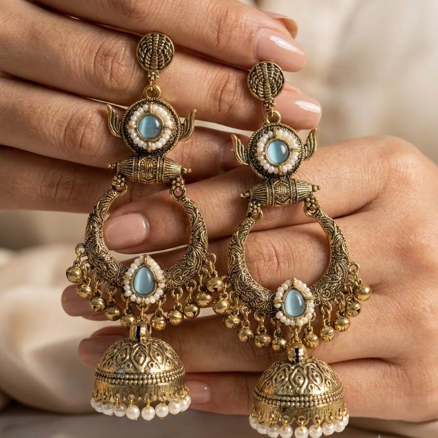 Rajasi Jhumkas (Pastel Blue)