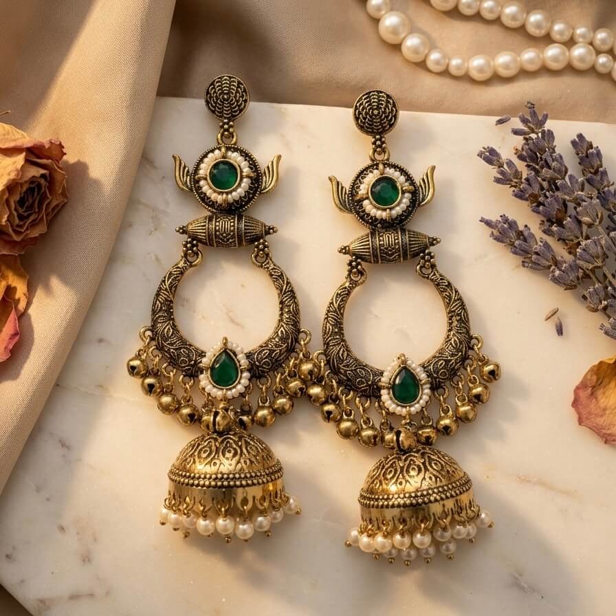 Rajasi Jhumkas (Dark Green)